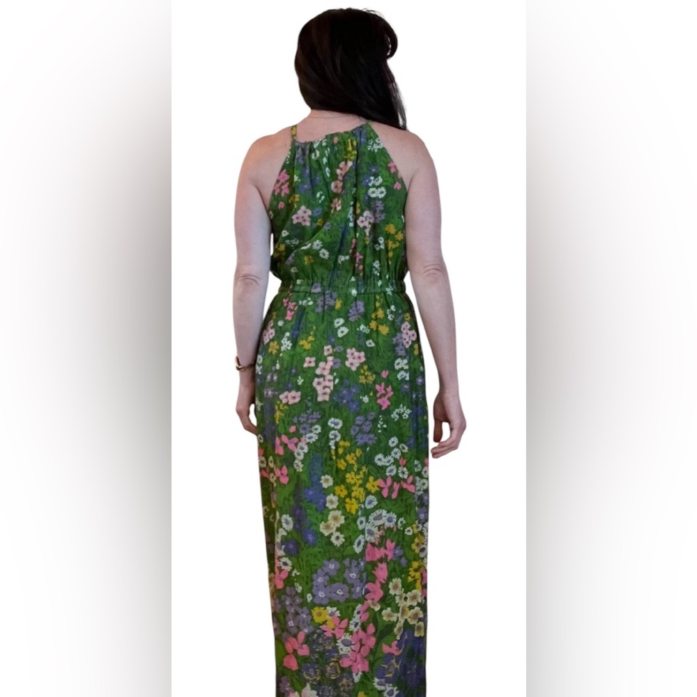 Vintage 70s Deep V Floral Green Maxi Dress - Picture 14 of 15